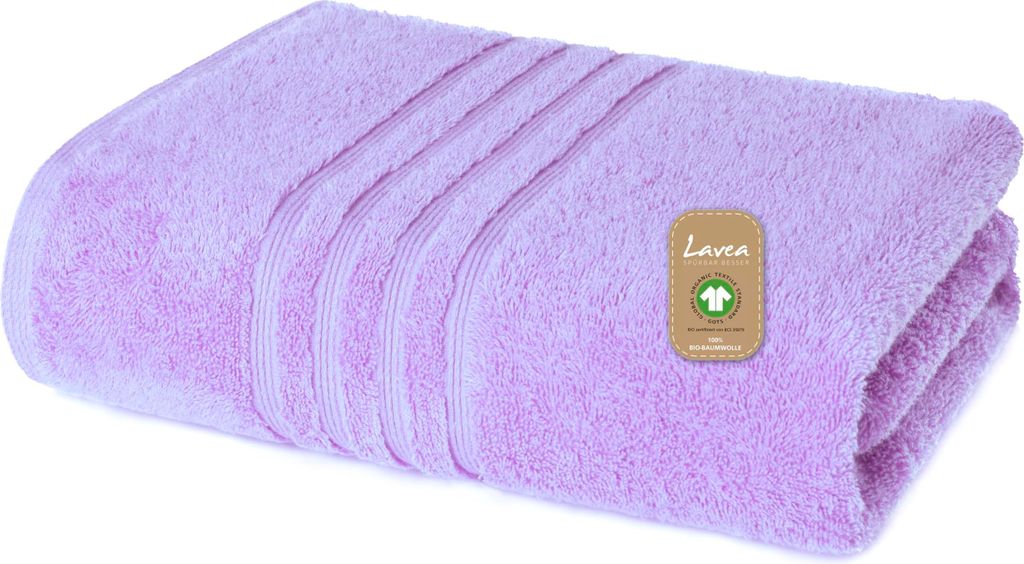 Lavea Handtuch 50x100 cm, Sporthandtuch und Fitness-Handtuch, Bali, saugstarkes Frottee, 100% GOTS Baumwolle, Premium Frottier, Flieder