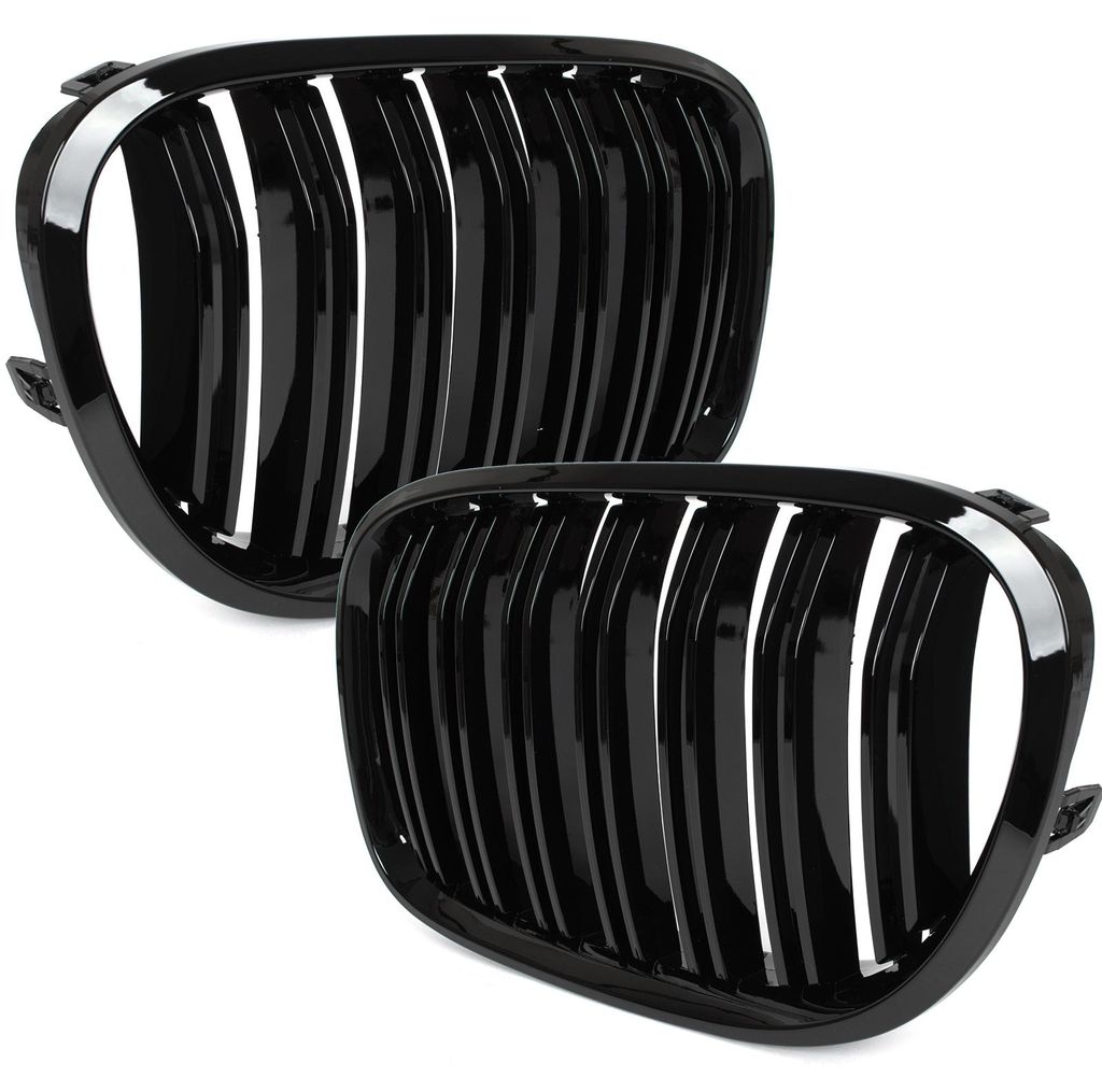 BMW 7 F01 F02 08-11 Nierengitter zwischen den Scheinwerfern links + rechts, schwarz glänzend, Doppelstrebe