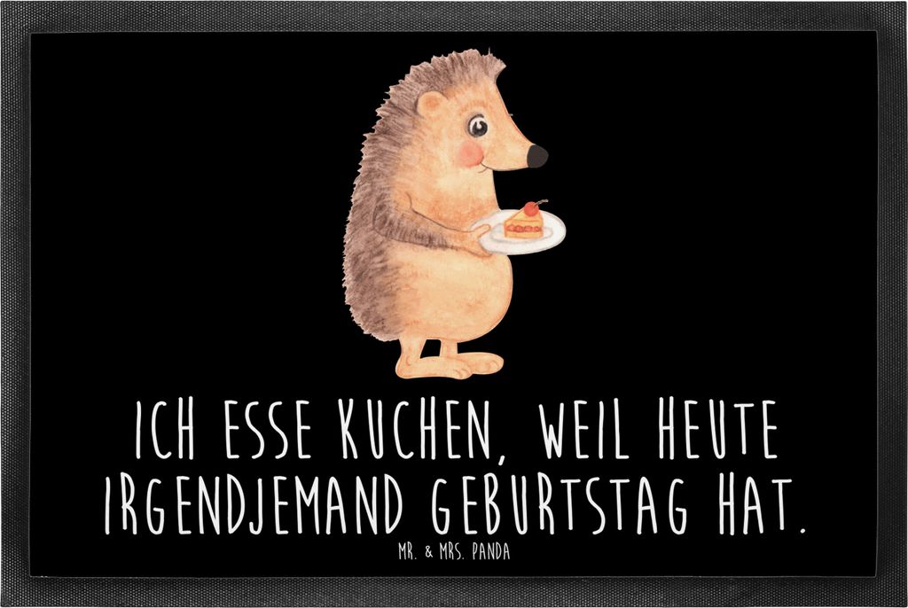 Mr. & Mrs. Panda Haustürmatte Igel Kuchenstück 60 x 90 cm - Schwarz - Geschenk, Fussmatte, Torte, Gummimatte, Kuchen, Schmutzfangmatte, Schmutzma...