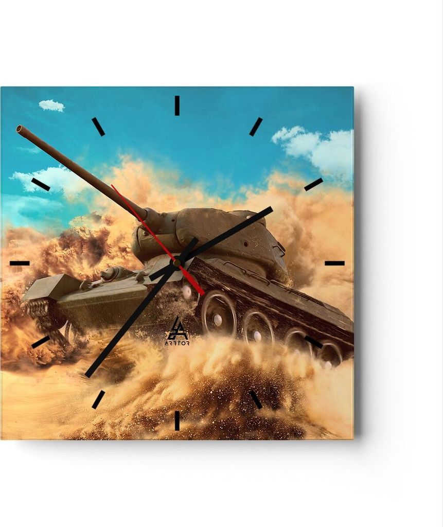 Wanduhr - Quadrat - Glasuhr - Panzer Poligon Feld - 30x30cm - Schleichendes Uhrwerk - Lautlos - zum Aufhängen bereit - Dekoration Modern - Wanddek...