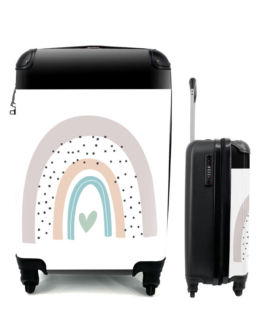 MuchoWow Koffer Handgepäck Trolley Rollkoffer Kleine Reisekoffer mit 4 Rollen - Regenbogen - Herz - Pünktchen - Kinder - Kinder - Cabin Size < ...