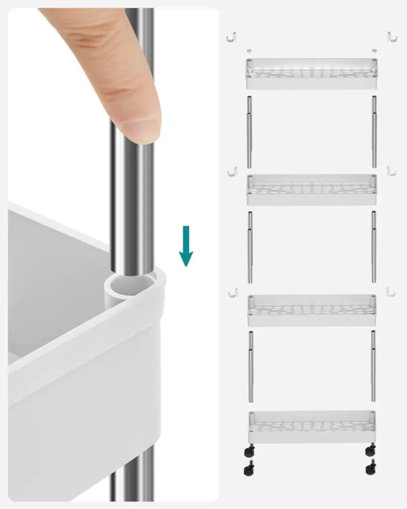 Solution gain de place : Étagère fine 4 niveaux mobile - Blanc