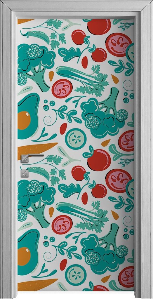 Tür Selbstklebende 90x210 cm Türfolie Türtapete Klebefolie - orange grün Gemüse