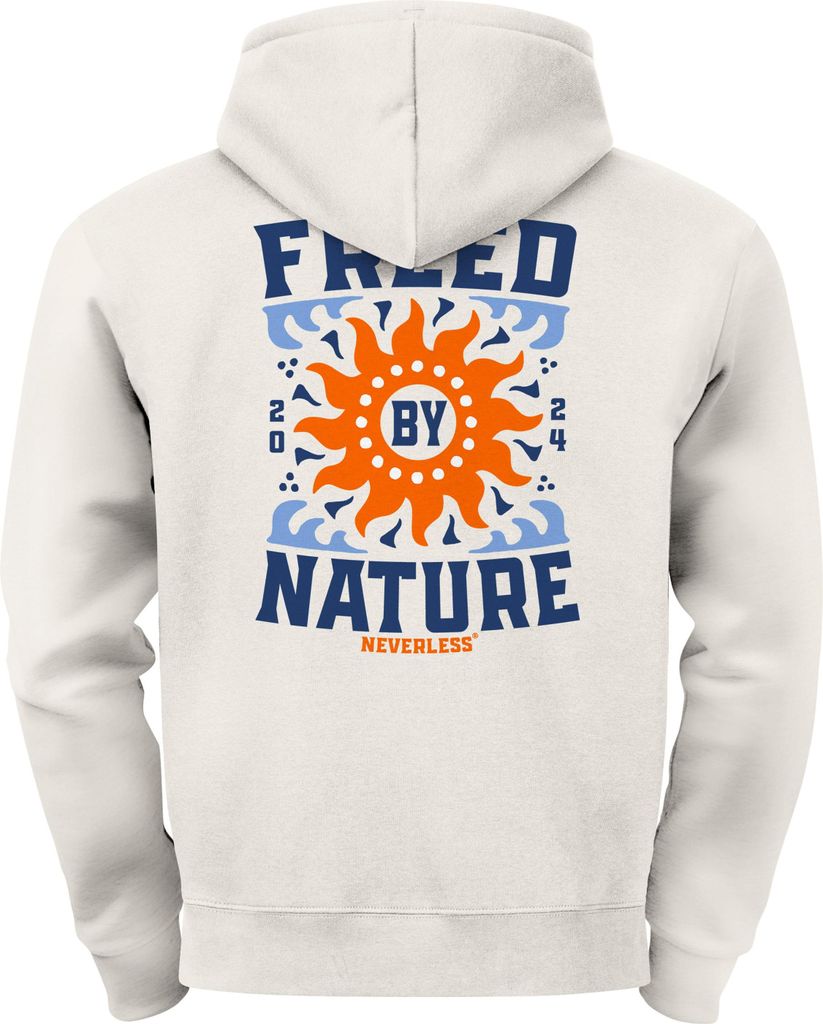 Herren Hoodie Backprint Freed by Nature | Kapuzensweatshirt mit Sonne Motiv Outdoor Design Streetwear Neverless