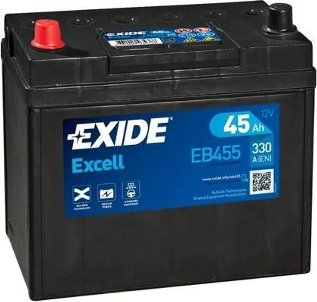 Batteria di avviamento EXIDE EB455 OE 31500SCAE02 compatibile con Civic, CRX, Logo, Stream, Lantra, Pony, S Coupé, IS, IQ, Yaris