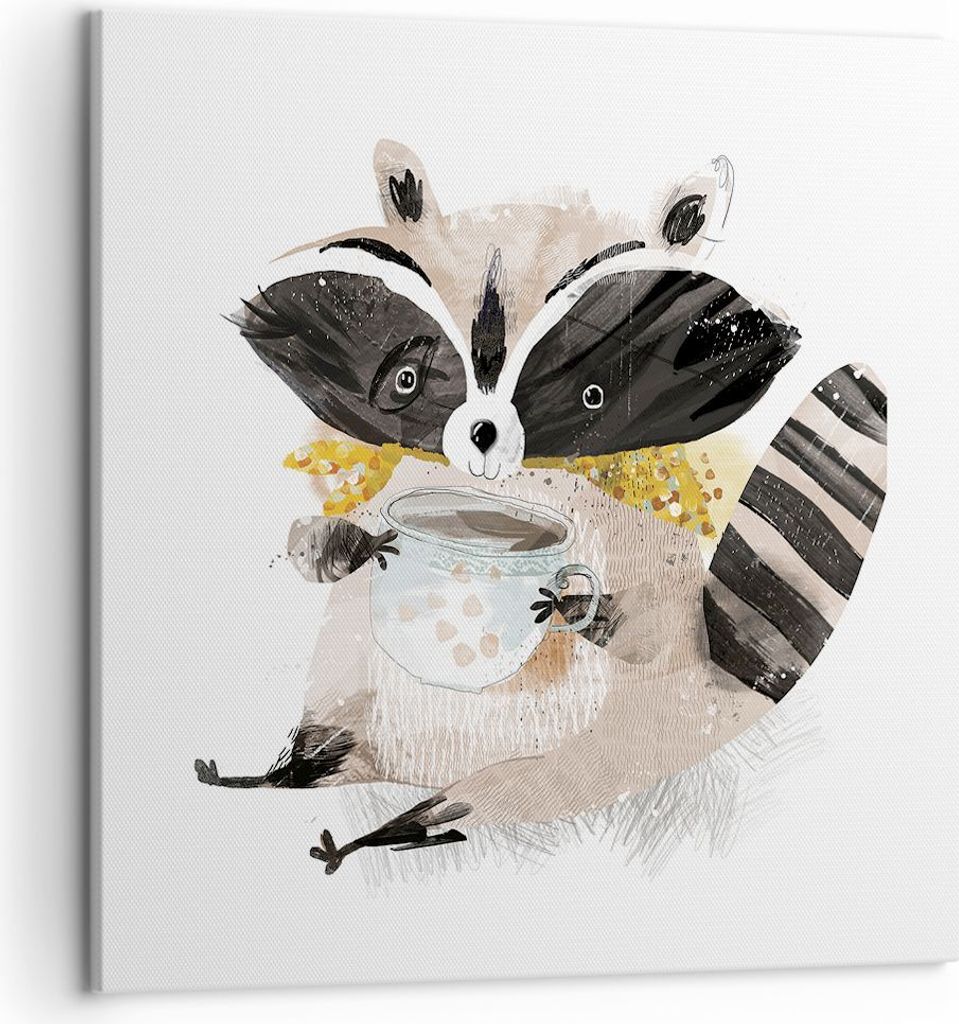 Bild auf Leinwand - Leinwandbild - Einteilig - Waschbär Tasse Kinder - 50x50cm - Wand Bild - Wanddeko - Wandbilder - Leinwanddruck - Bilder - Wand...