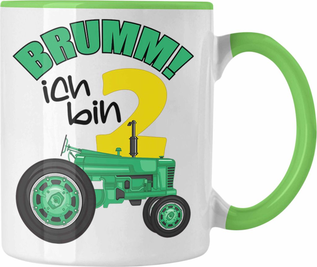 Trendation - 2. Geburtstag Tasse Geschenk Becher Zweiter Bday Geschenkidee 2 Jahre Alt Baby Junge Jungs Kakaotasse Traktor (Grün)