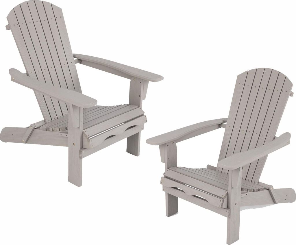 GOPLUS Adirondack Stuhl Set, Adirondack Chair klappbar aus Tannenholz bis 180kg belastbar (Hellgrau,2)