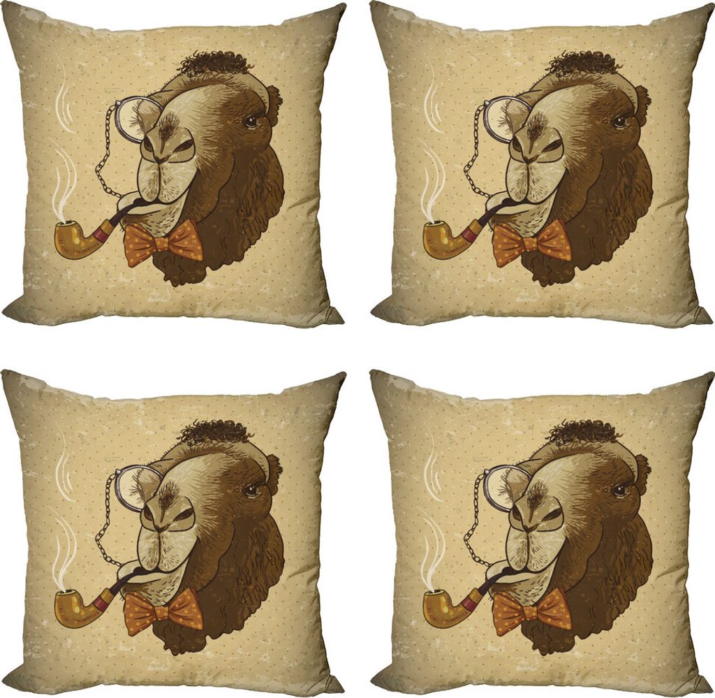 ABAKUHAUS Tier Kissenbezug Set (4 Stück), Hipster-Pop-Art-Weinlese, Moderner Doppelseitiger Digitaldruck, 50 cm x 50 cm, Brown Tan