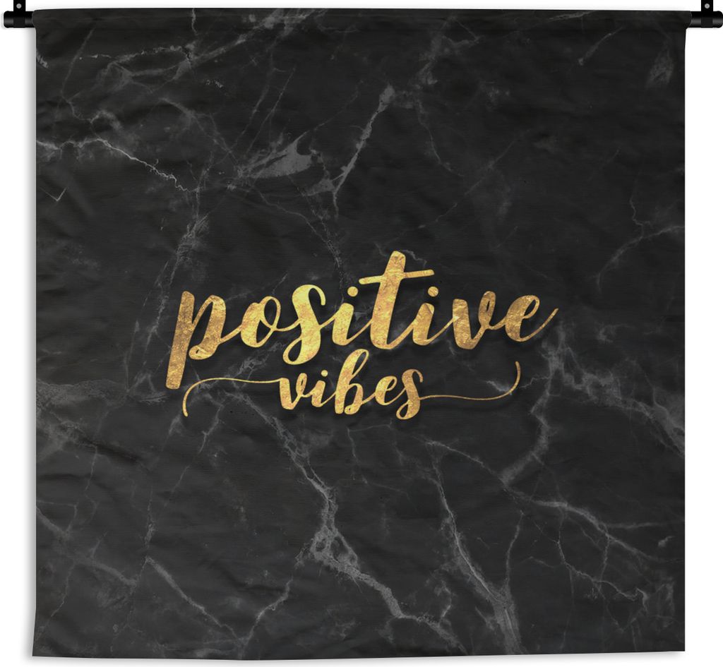 MuchoWow Wandteppich Wandbehang Zitat - Positiv - Gold - Marmor 150x150 cm Tapisserie Dekoration Wandtuch - Wohnaccessoires - Modernes