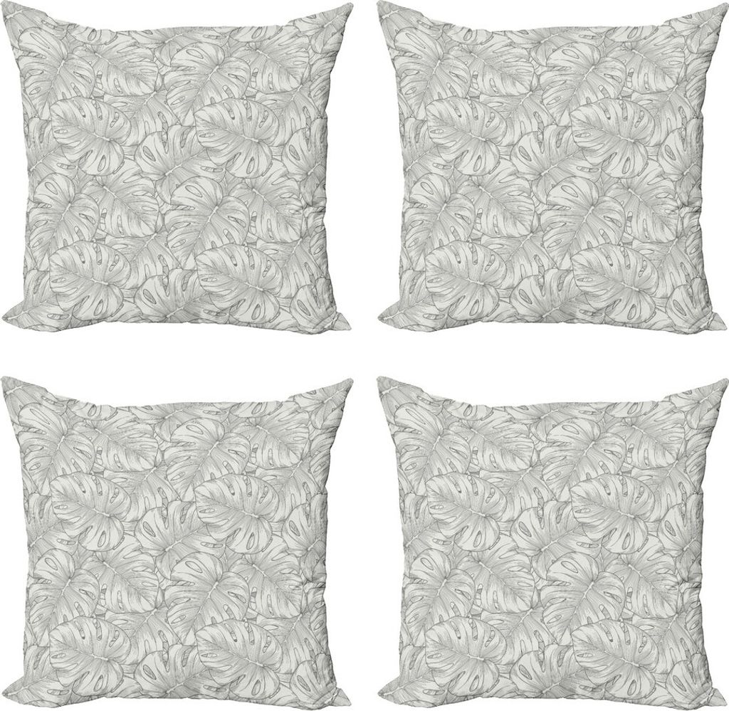ABAKUHAUS Tropisch Kissenbezug Set (4 Stück), Regenwald Riesen Leaves, Moderner Doppelseitiger Digitaldruck, 50 cm x 50 cm, grau Staub
