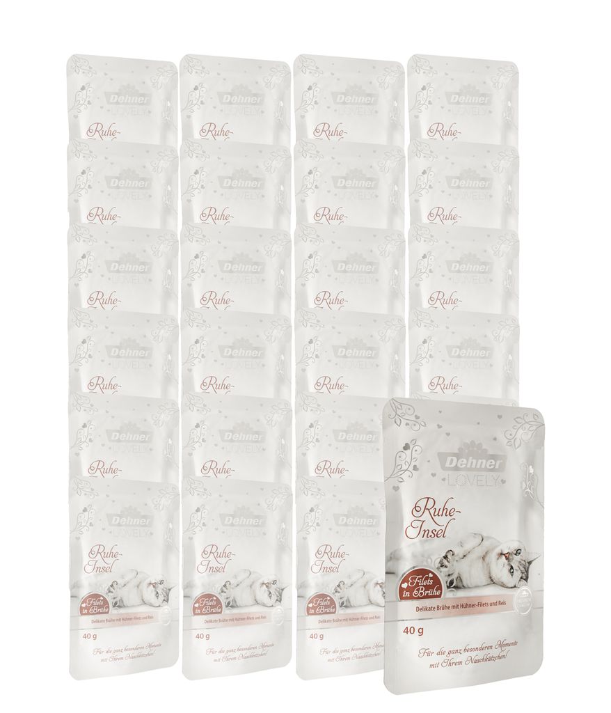 Dehner Premium Lovely Katzensnack, Leckerli glutenfrei, für ausgewachsene Katzen, Brühe mit Huhn, im Beutel, 24 x 40 g (960 g)