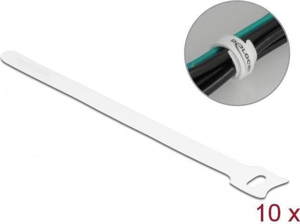 DELOCK Klett-Kabelbinder L 200 x B 12 mm weiß 10 Stück