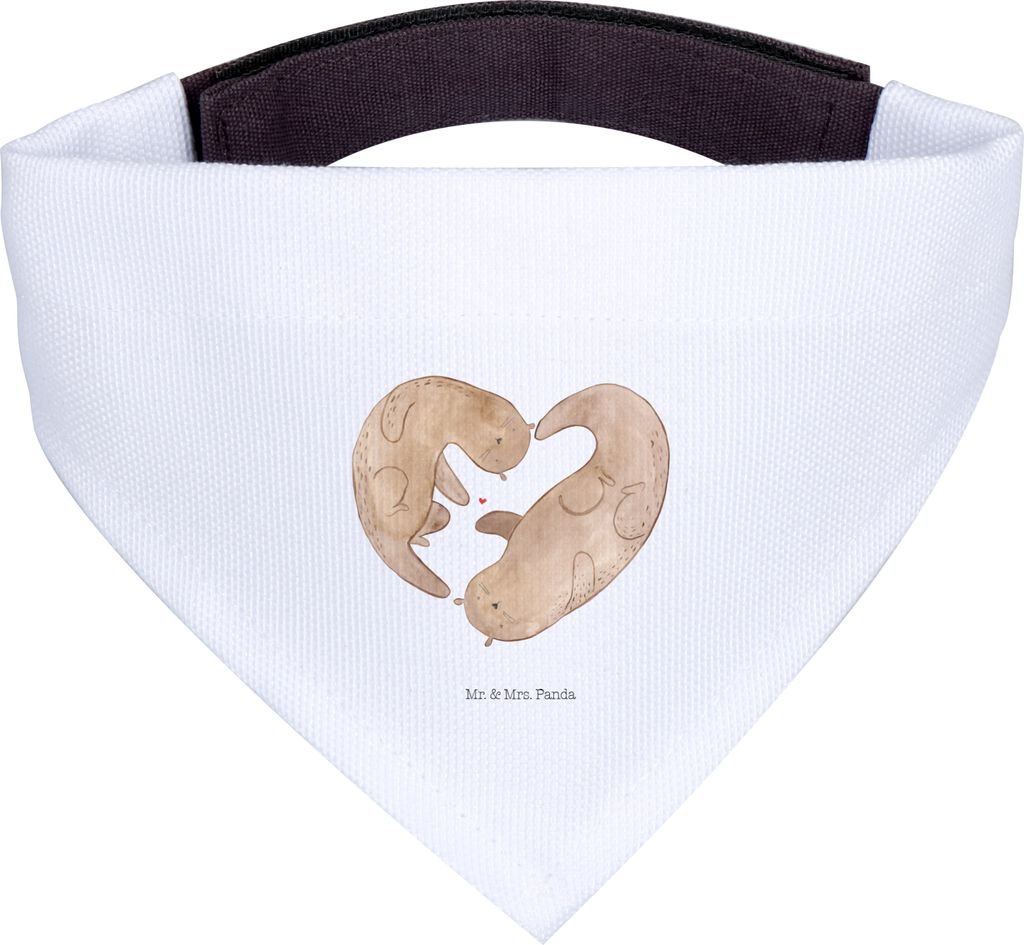 Mr. & Mrs. Panda Hundehalstuch S Otter Herz - Weiß - Geschenk, Hundeschal, Tuch, Liebe, Hochzeitstag, Halstuch, Für Hunde