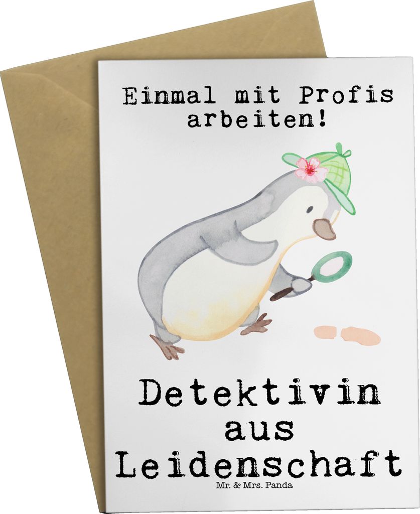 Mr. & Mrs. Panda Beileidskarte Detektivin Leidenschaft - Weiß - Geschenk, Spurensuche, hochzeitskarten, Grußkarte, dankeskarten, Ermittlerin, ein...