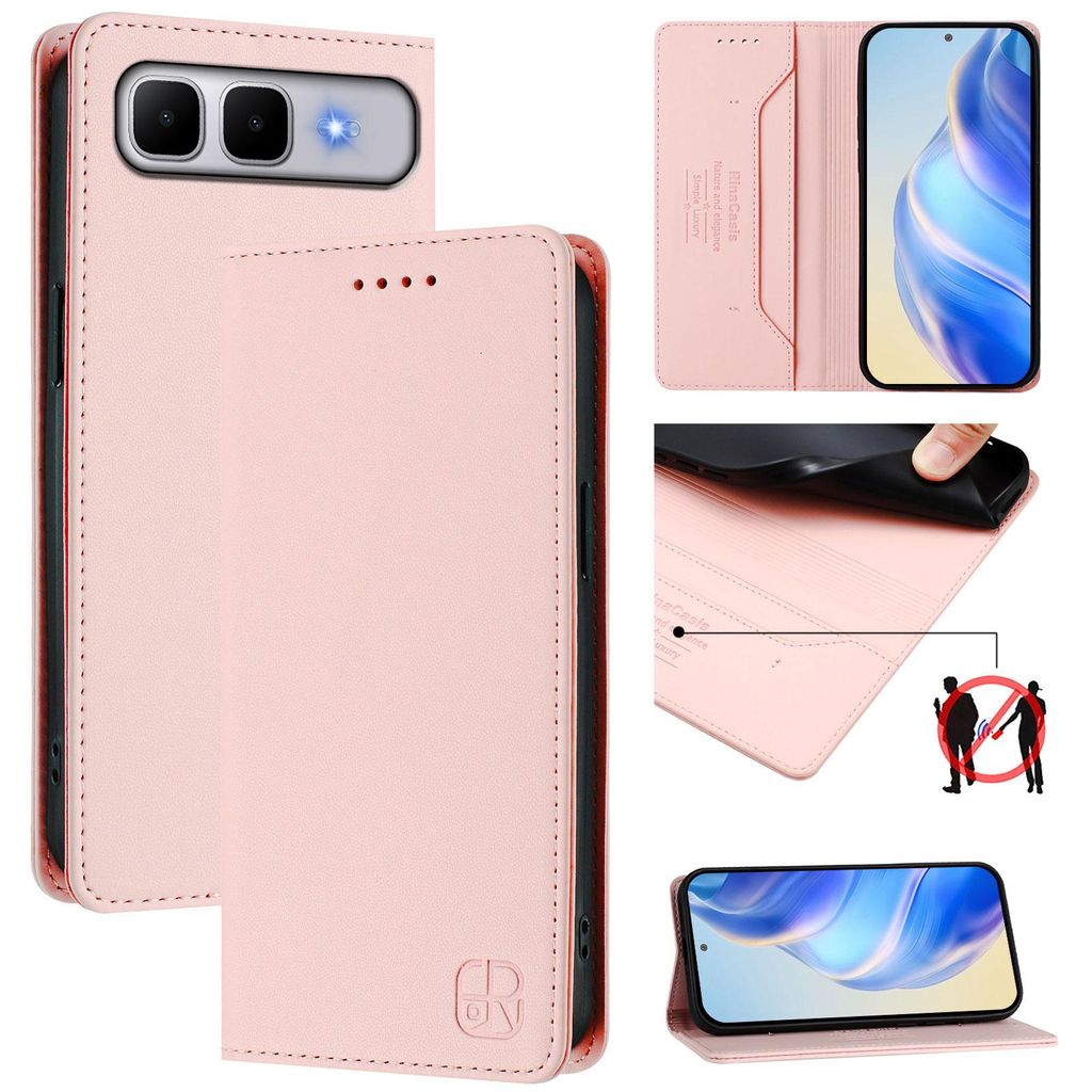 Lederhülle für Infinix Smart 10 Plus Hülle Flip Brieftasche Kartenfächern Ständer Schutzhülle Pink