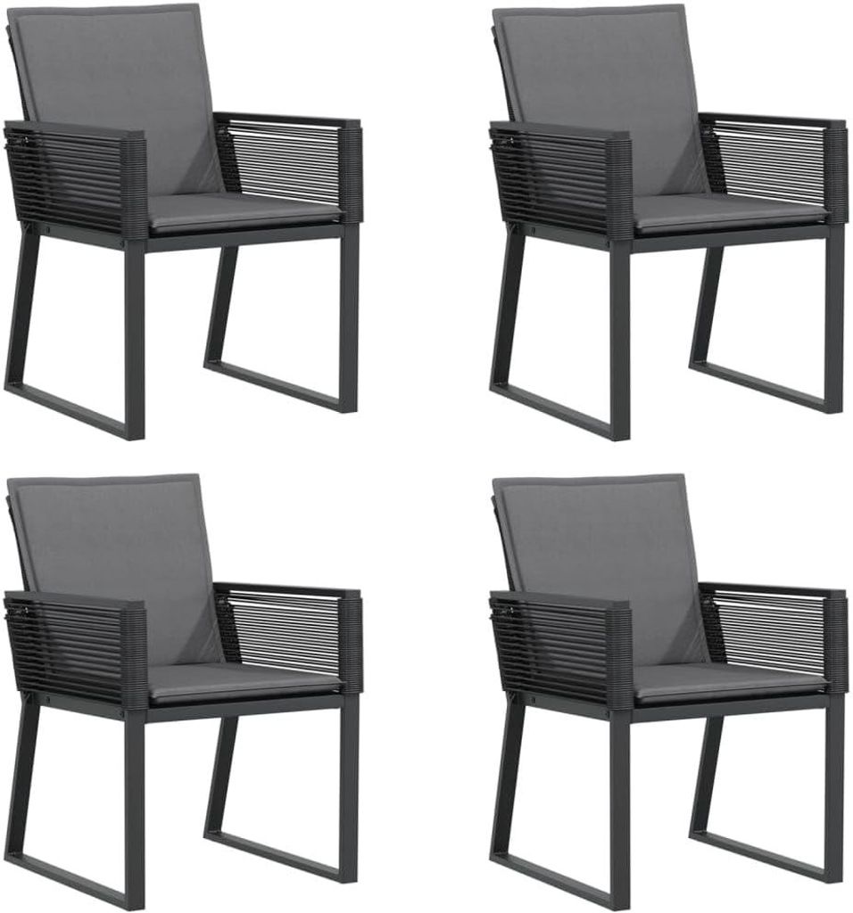 Set aus 4 schwarzen Poly-Rattan-Gartenstühlen mit Polstern, Produktbild 
