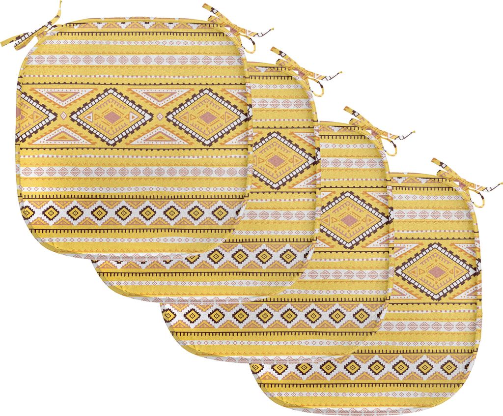 ABAKUHAUS Gelb und Weiß Polster für Esszimmerstühle, Tribal Timeless, Dekoratives wasserfestes Kissen mit Riemen für Küchensitze, 40 cm x 40 c...