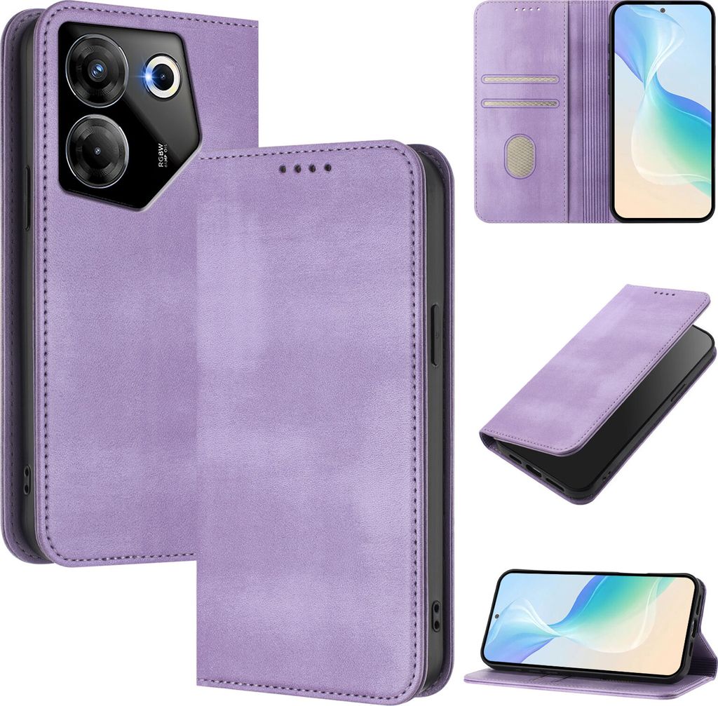 Handyhülle für Tecno Camon 20 Pro 5G, Vintage Leder RFID Schutz Kartenfach Standfunktion Magnetische Klapphülle Violett