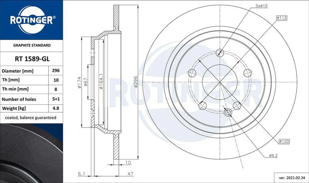 Disque de frein RT 1589-GL anticorrosion pour Mercedes Vito et Viano