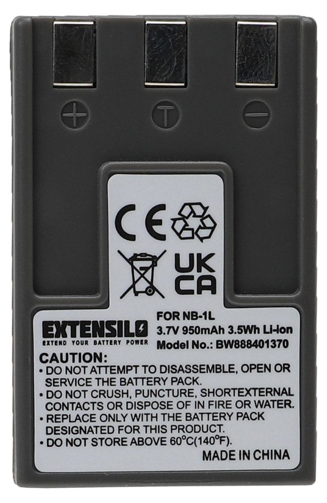 EXTENSILO Akku kompatibel mit Canon PowerShot S200, S230, S100, S410, S500, S300, S400, S110 Kamera (950 mAh, 3,7 V, Li-Ion)