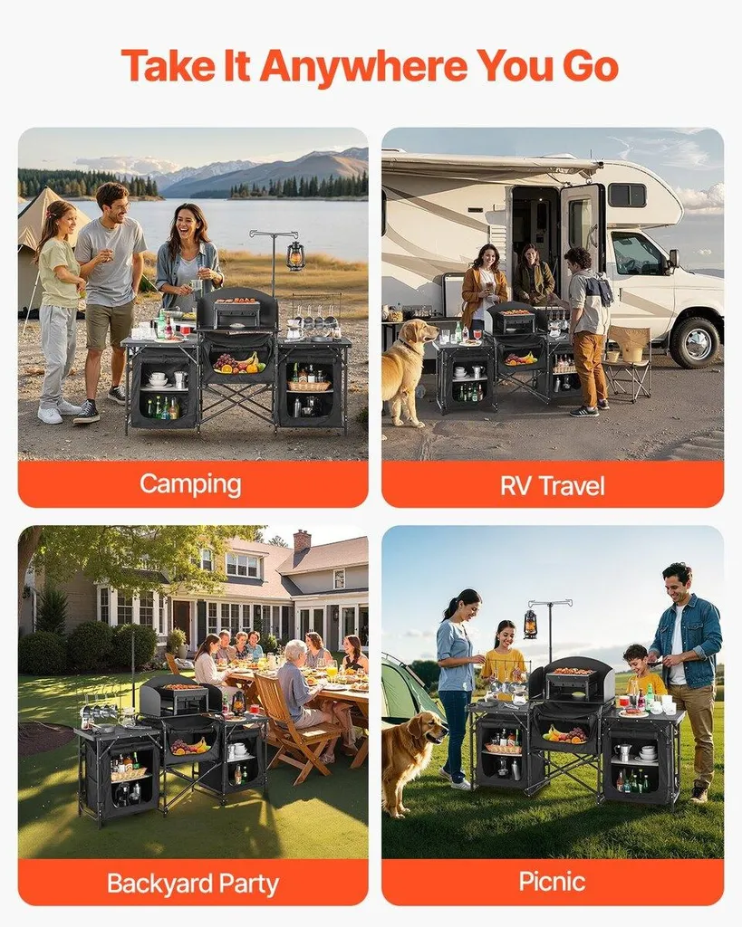 Meuble de camping multifonction avec station de cuisson et rangements - 7
