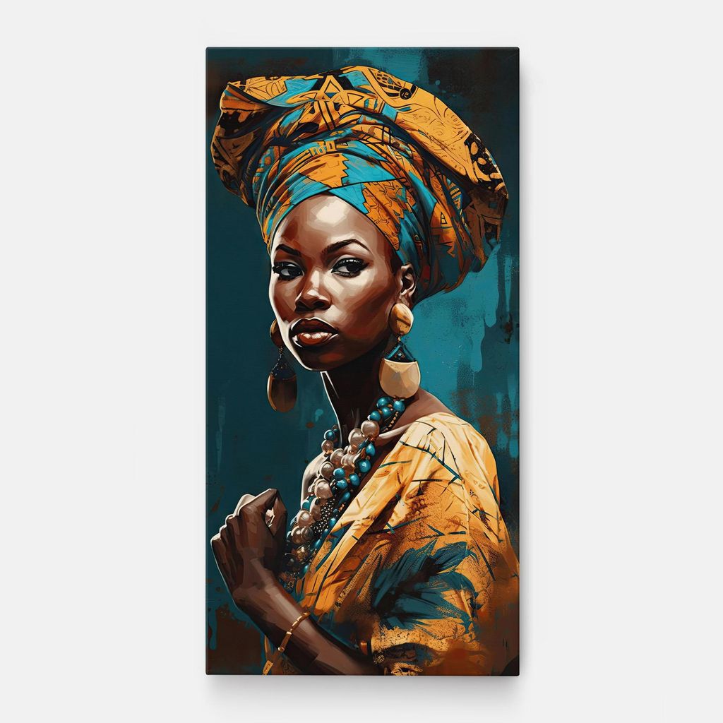 ARTHUB Leinwandbild 40x80 cm, Azure Chic Woman | Wohnzimmerdekoration, Hängende Bilder, Wanddekoration, Heimdekoration, Frauen, Afrikanische Frauen