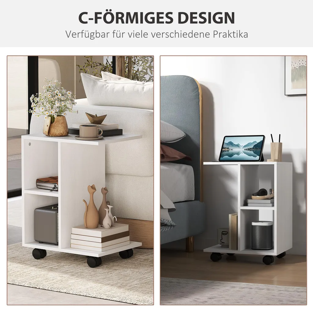Table de lit blanche en C pour ordinateur, table d'appoint HOMCOM mobile