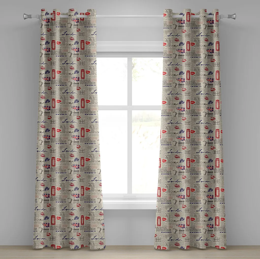 Rideau London avec Motif Kiss et Tea Party, Tissu Décoratif 280x175 cm