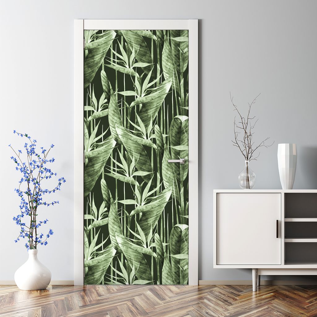 Dekorative Türdekoration selbstklebend Klebefolie Tür Tattoo Aufkleber Dunkler Dschungel 77 x 200 cm