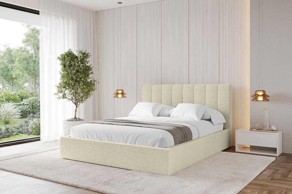 ALTDECOR Polsterbett mit Bettkasten - STERA 200x200 cm Beige - Bett mit Matratze H3/H4, Kopfteil, Boxbett, Lattenrost, Doppelbett mit Stauraum