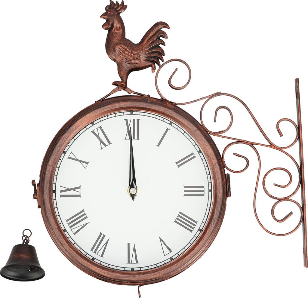 Schmiedeeiserne Wanduhr Hahn Doppelseitige Wanduhr aus antikem Messing Wanduhr mit römischen Ziffern Wanduhr für Haus und Garten