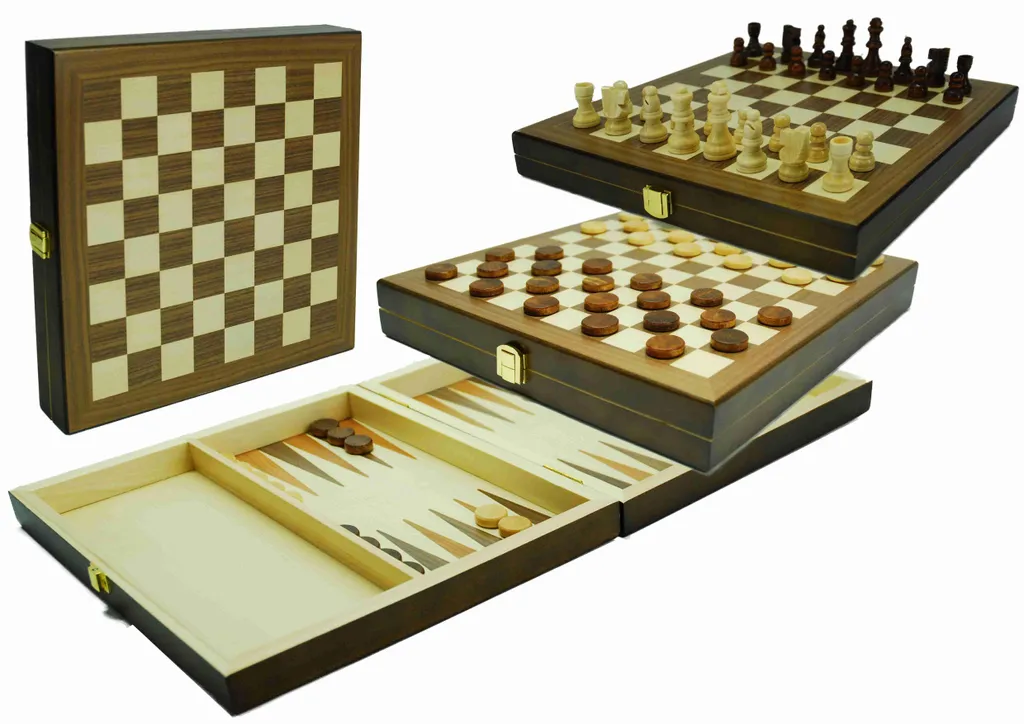 Mallette de Jeu d'Échecs et Backgammon en Bois Classique 29 cm