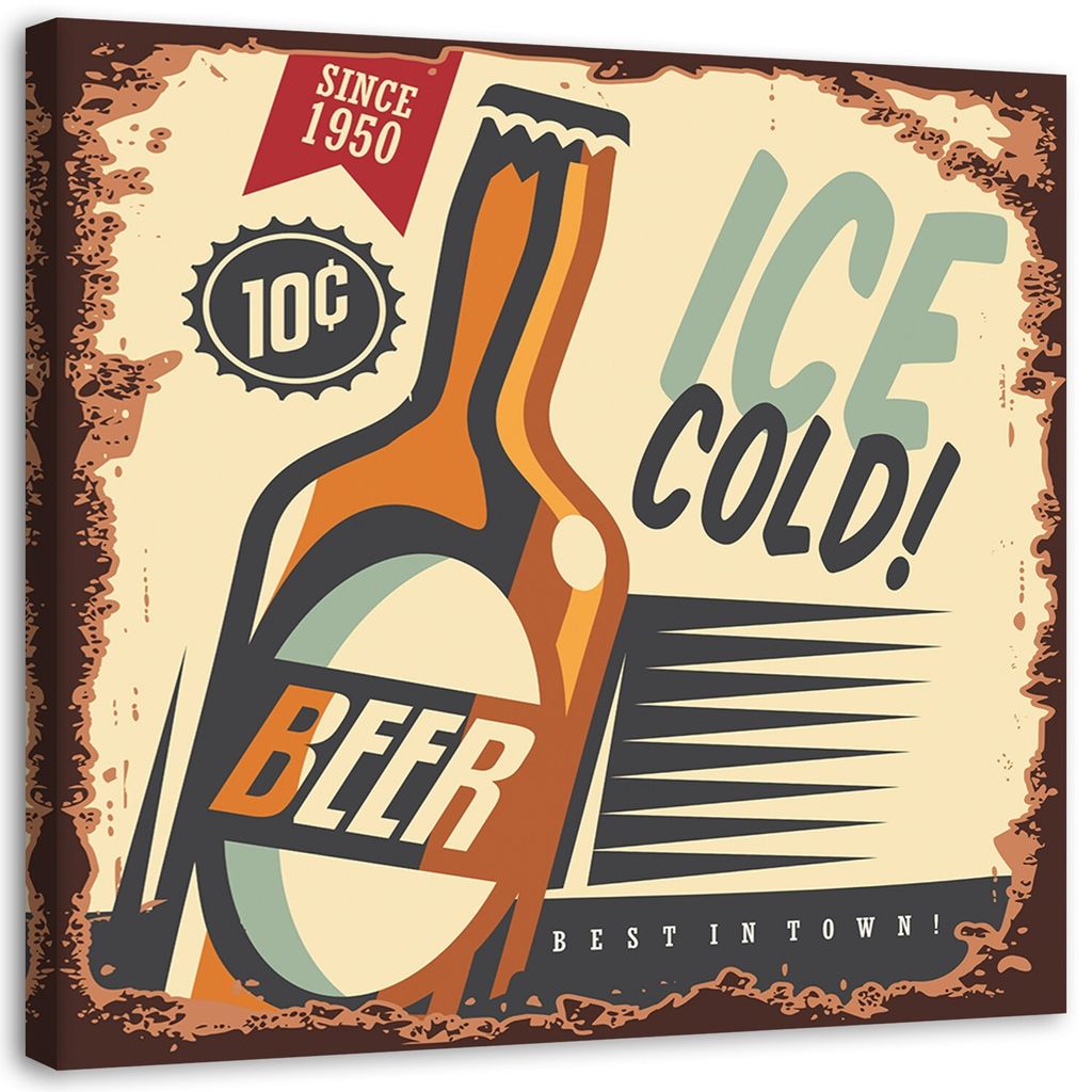 Leinwandbild retro-schild kaltes bier 40x40 cm Feeby braun Produktbild 