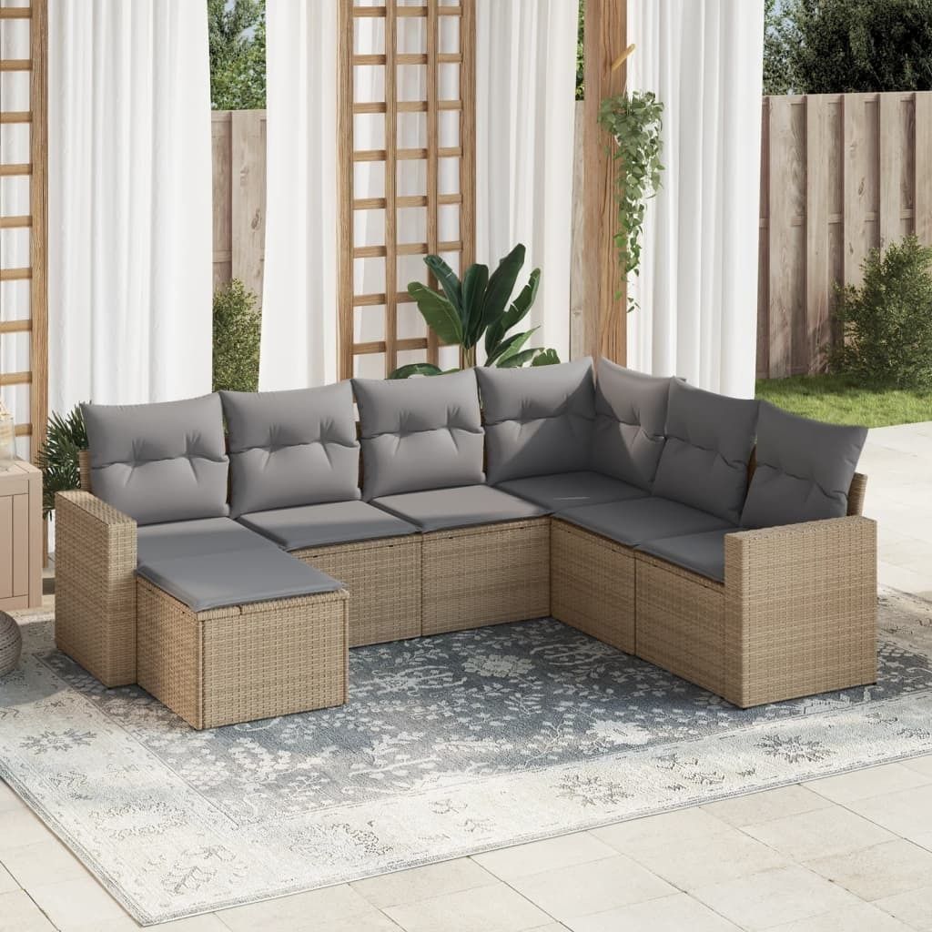 Maison Exclusive - 7-tlg. Garten-Sofagarnitur mit Kissen Beige Poly Rattan