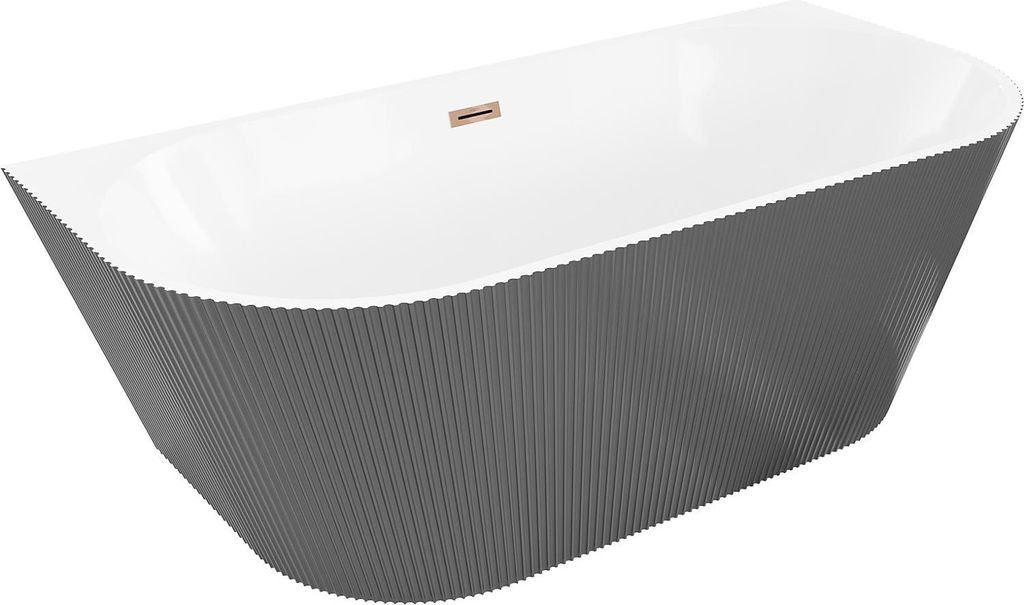 Mexen Oris freistehende wandstehende geriffelte Wanne 170 x 80 cm, weiß/grau, Überlauf Roségold - 52871708062-60