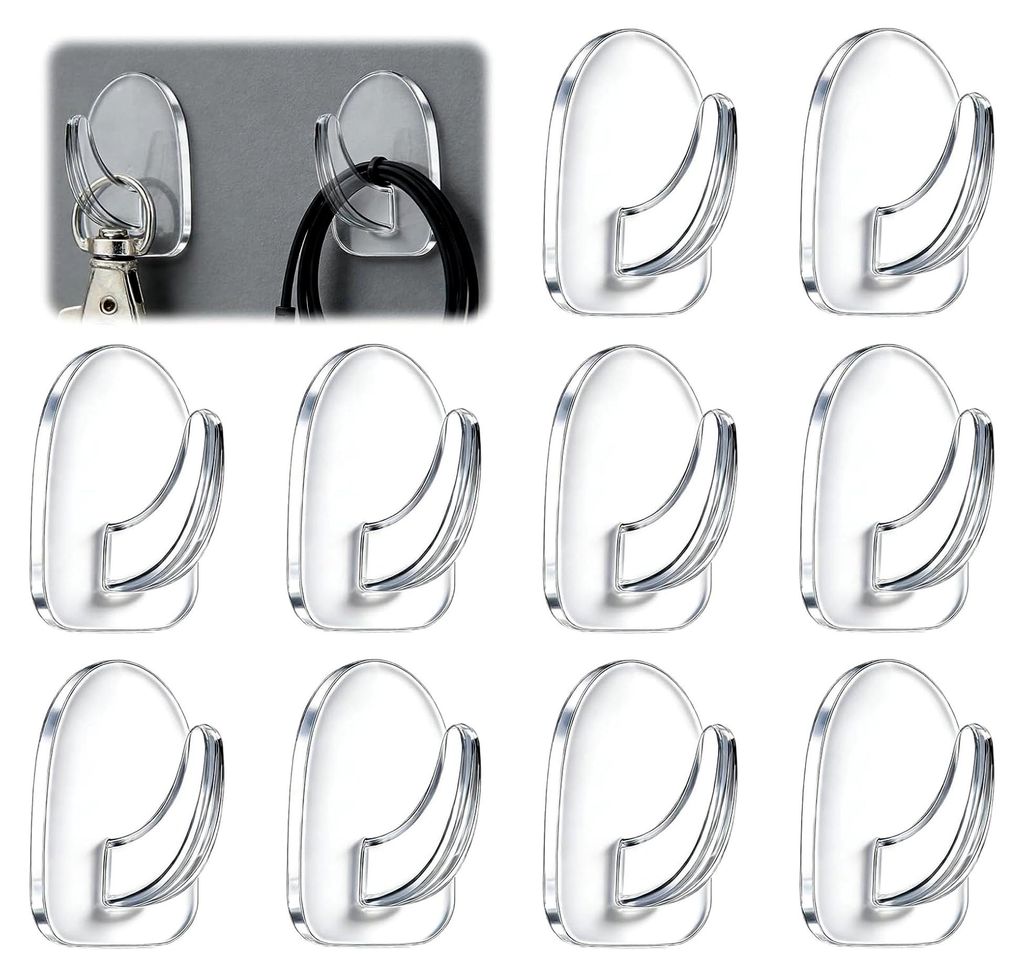 10 Stück Transparente Klebehaken, Durchsichtige Haken für Bad, Küche und Badezimmer Deko