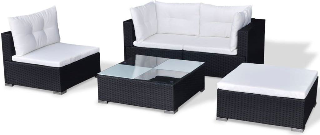 " " 5-tlg. Garten-Lounge-Set - CLORIS - Balkonmöbel/Terassenmöbel - mit Kissen Poly Rattan Schwarz NeuMöbel 3120213