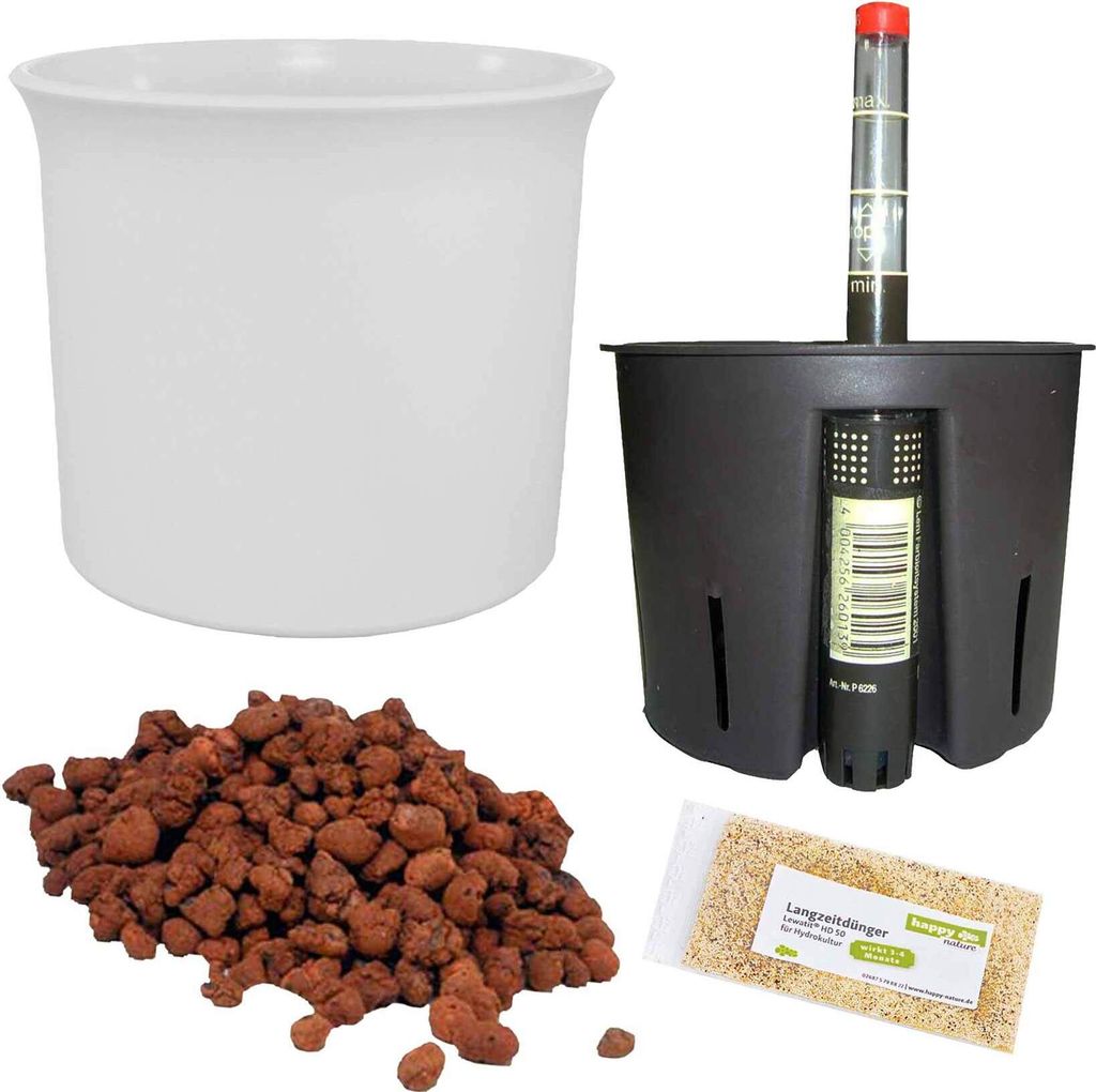 Set5 Premium Set 5 teilig mit Blumentopf Atlas 13/12 weiß für Hydropflanzen Ø 15.5cm H 13.0cm