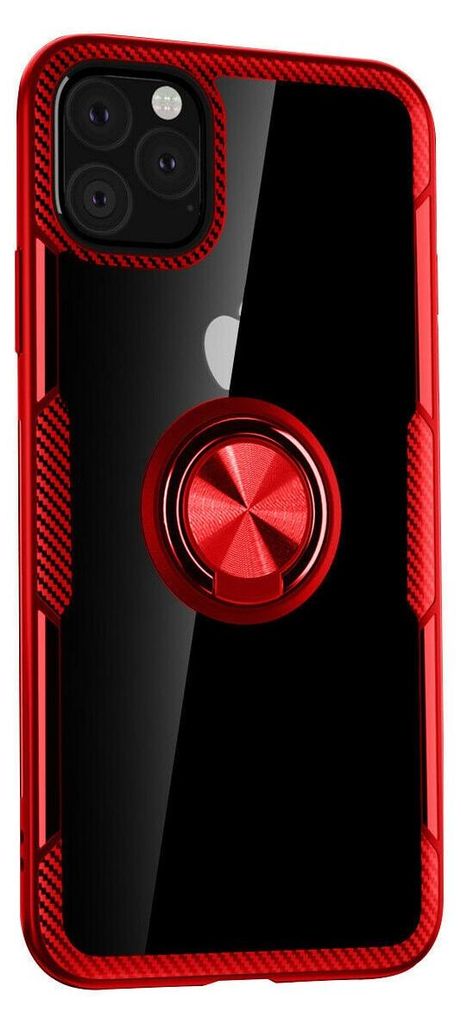 Schutzhülle für iPhone 11 Pro Max, rot, schlank, transparent, mit magnetischem Ringhalter
