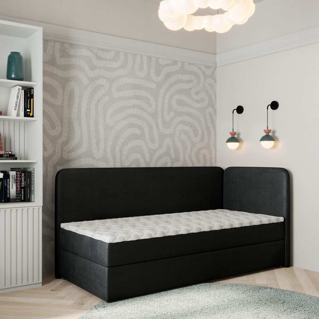 Masseno Boxspringbett GINA 80x200 cm Komplett-Set mit Bonell Matratze und Topper, Polsterbett mit Bettkästen -Schwarz, KRONOS 07