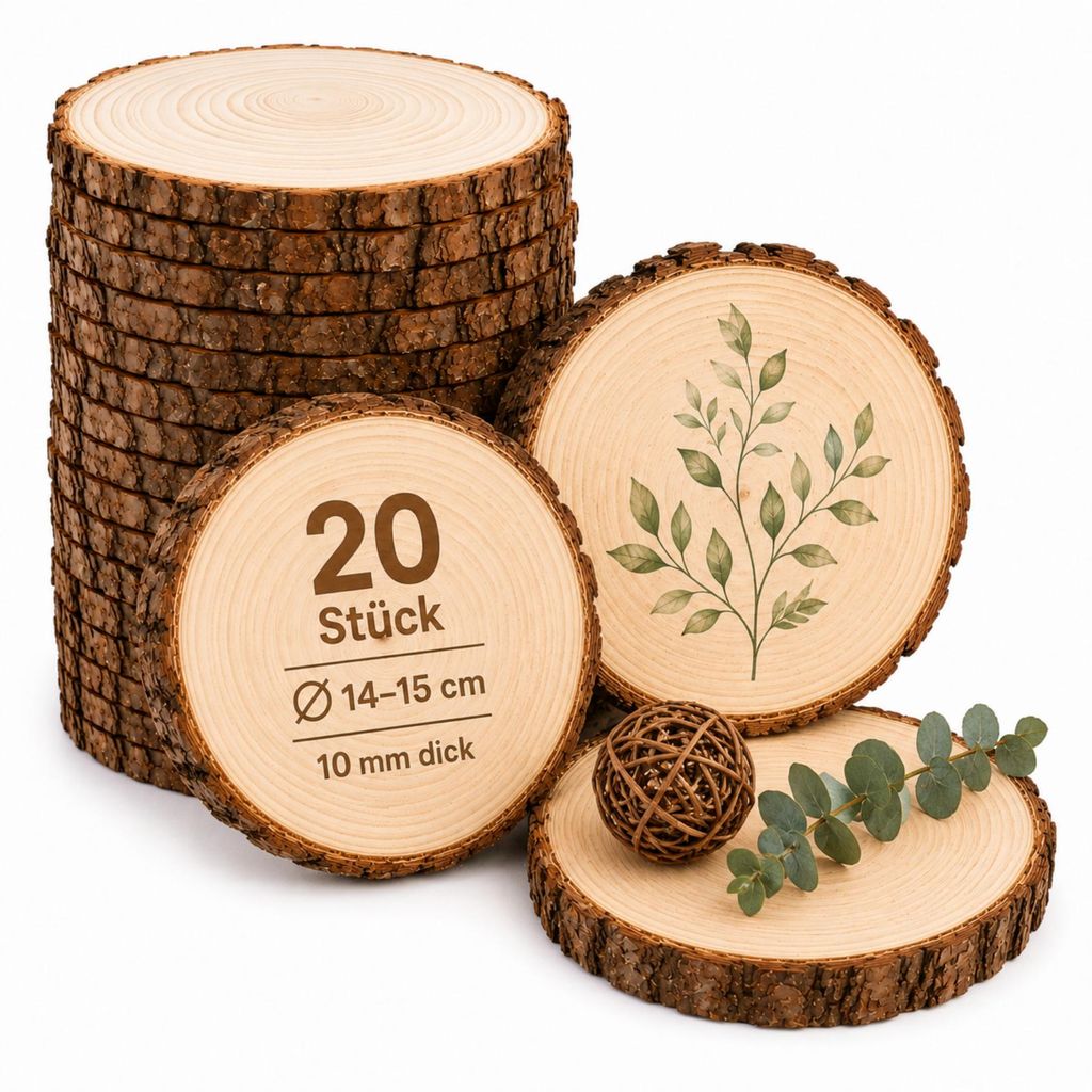 Holzscheiben 14-15 cm, 20 Stück Baumscheiben 15cm, Produktbild 