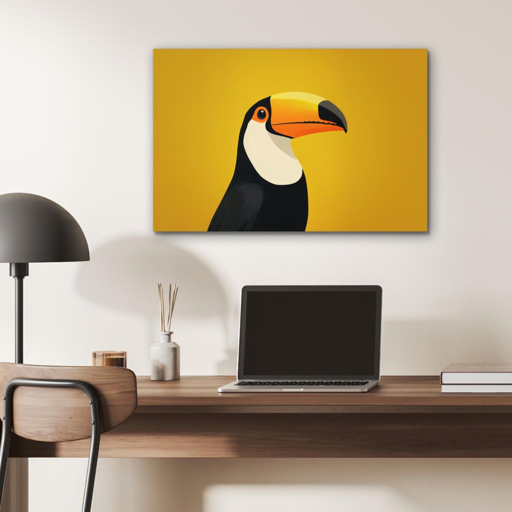 MuchoWow Wanddekoration Metall Metallbild Wandkunst 60x40 cm Tukan - Minimalistisch - Schnabel - Orange MuchoWow Aluminium Gemälde - Gemälder