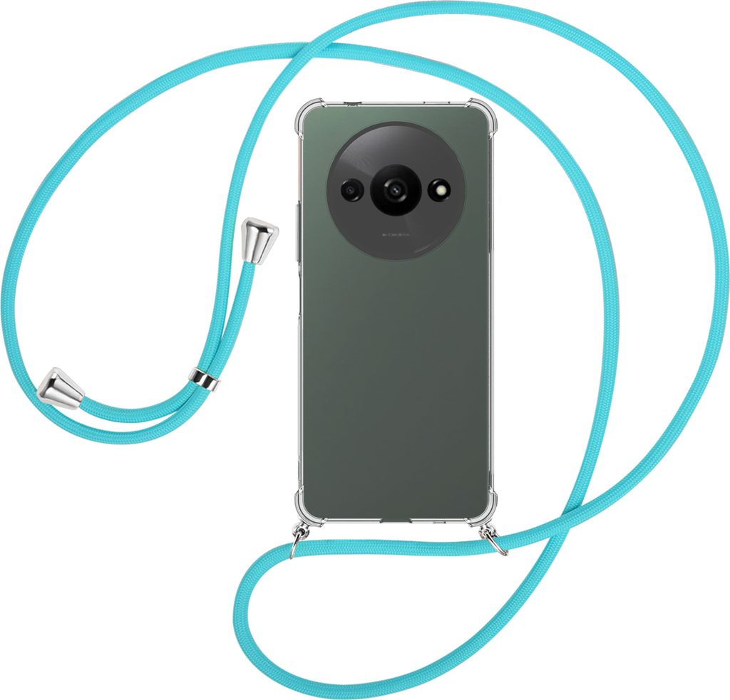 Handykette Backcover-Schutzhülle mit Band (Metall silberfarben) für Xiaomi Redmi A3 - türkis