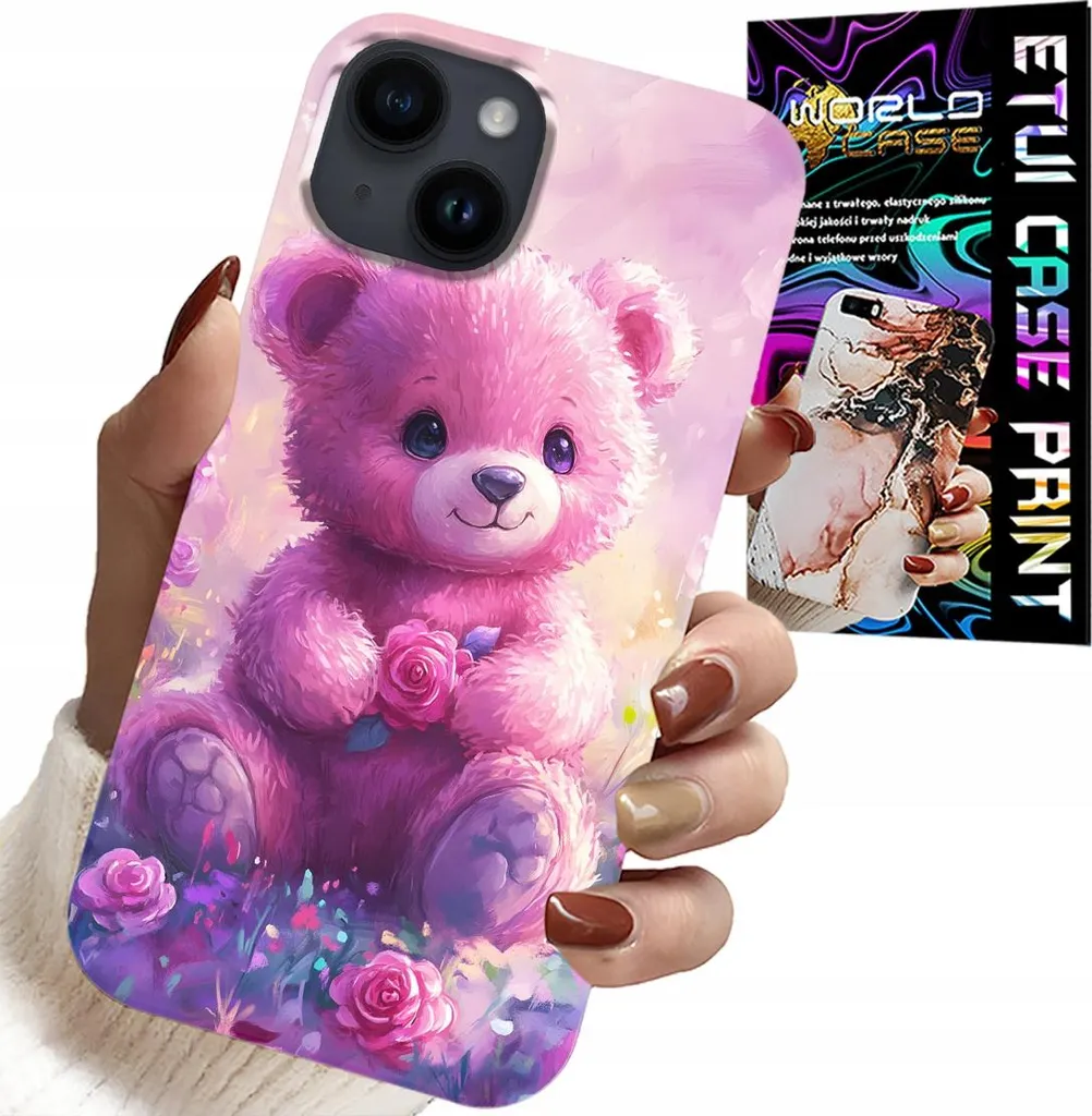 Custodia Per Iphone 13 - Simpatico Orsetto Su Sfondo Rosa, Custodia + Vetro