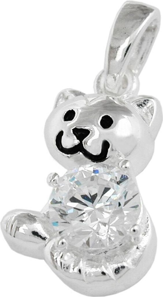 Anhänger Katze mit weiß Zirkonia facettiert 925 Echt Silber Kinder