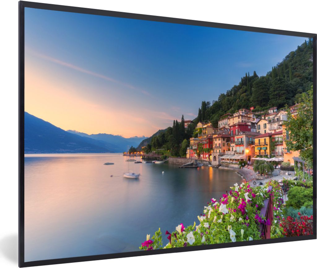 MuchoWow MuchoWow Gerahmtes Poster Italien - Sonnenuntergang - See 30x20 cm - Poster mit zchwarzem Bilderrahmen - Kunstdruck - Bild-Poster