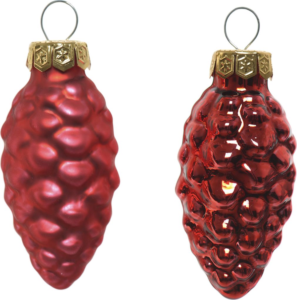 Christbaumschmuck Zapfen 6cm Glas 12 Stück - Weihnachtsrot Produktbild 