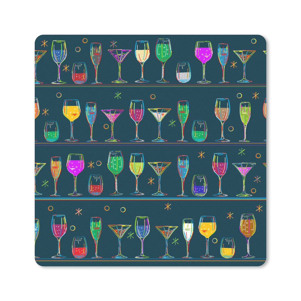 MuchoWow Mauspad Mousepad Cocktails - Bar - Neon - Design 20x20 cm - Mousepads - Maus Mat - Pad - Mausunterlage - Desk Mat - Bureauartikeln