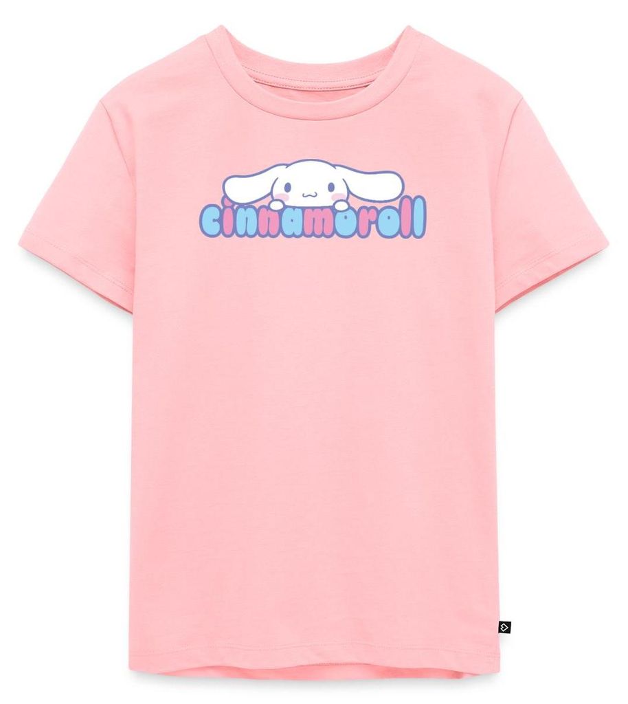 Spreadshirt Cinnamoroll Guckt Über Schriftzug Kinder Premium T-Shirt, 98/104 (2 Jahre), Rosa